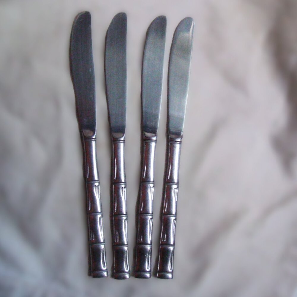 Vintage REED & BARTON / REBACRAFT 4 Stainless Steel  Bamboo Dinner Butter Knives